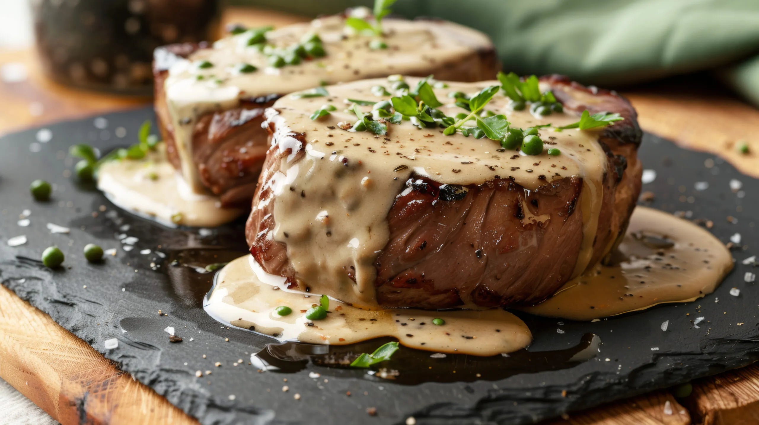 Brand Green Peppercorn Sauce on steak